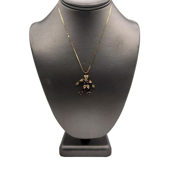 Whimsical 14k Yellow Gold Jester Natural Gemstones Pendant Necklace 16" - Picture 2 of 10